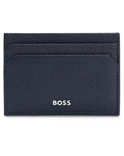 BOSS Brass Money Clip With Card Holder In Grained Leather - Blue