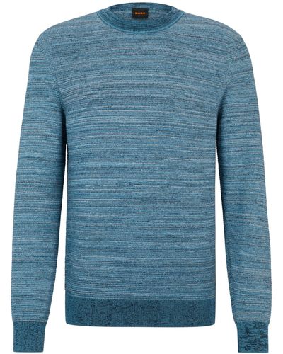 BOSS Pullover aus Baumwoll-Mix mit Mouliné-Effekt - Blau