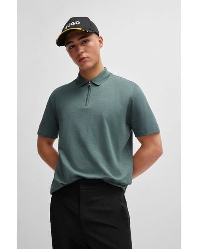 HUGO Cotton-blend Polo Shirt With Zip Placket - Green