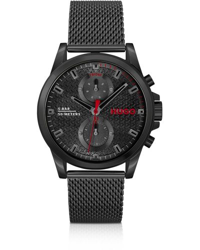 HUGO Black-plated Watch With Mesh Bracelet