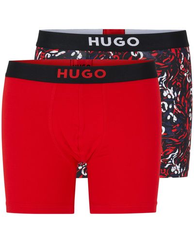 HUGO Two-pack Of Stretch-cotton Boxer Briefs With Logos - Red