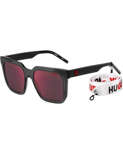 HUGO Black-acetate Sunglasses With Branded Strap Men's Eyewear - Multicolor