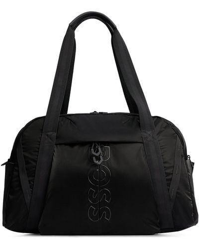 BOSS Coated-velour Holdall With Outline Logo And Adjustable Strap - Black