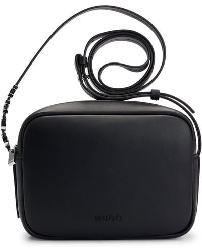HUGO Faux-leather Crossbody Bag With Logo-trimmed Strap - Black
