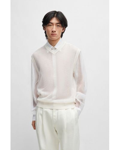 BOSS Sweater Vest In A Sheer Knit - White