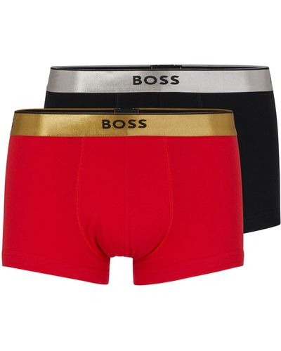 BOSS Two-pack Of Cotton Trunks With Metallic Branded Waistbands - Red