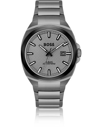BOSS Gray Link-bracelet Watch With Tonal Guilloch Dial Men's Watches