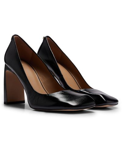 BOSS Square-toe Leather Court Shoes With 9cm Block Heel - Brown