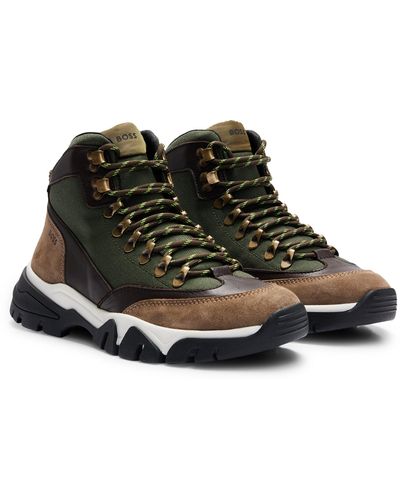 BOSS Hiking-inspired Boots In Suede And Leather - Green