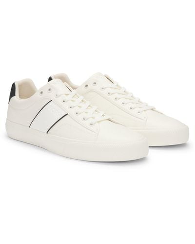 BOSS Faux-leather Trainers With Plain And Grained Textures - White