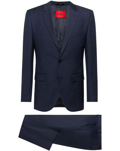 HUGO Regular-fit Suit In Micro-check Merino Wool - Blue