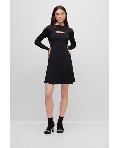 HUGO Fit-and-flare Dress With Cut-out Detail - Black