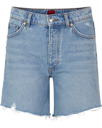 HUGO Regular-fit Shorts Van Middenblauw Distressed Denim