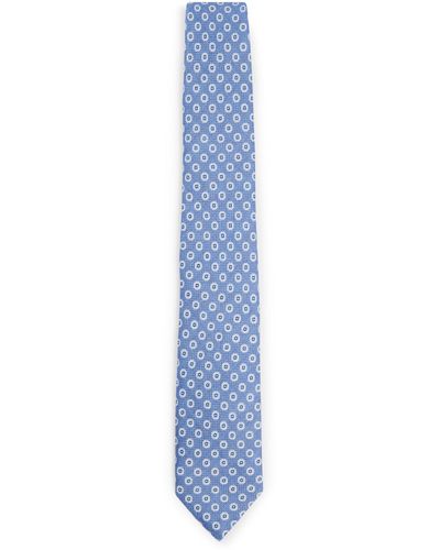 BOSS Dot-print Tie In Linen And Cotton - Blue