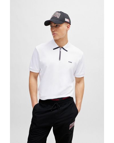 HUGO Cotton-piqué Polo Shirt With Contrast Logo - White