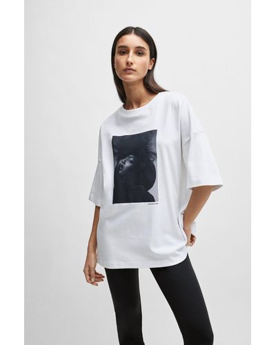 BOSS Naomi X Interlock-cotton T-shirt With Dropped Shoulders - White