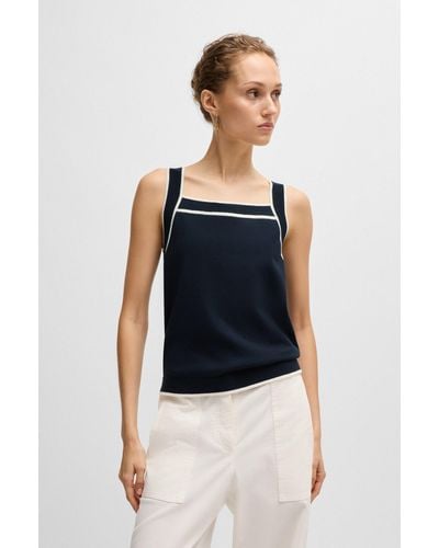 BOSS Wide-neck Knitted Vest Top With Contrast Piping - Black