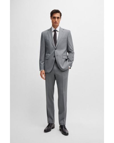 BOSS Regular-fit Suit In Micro-patterned Stretch Fabric - Grey