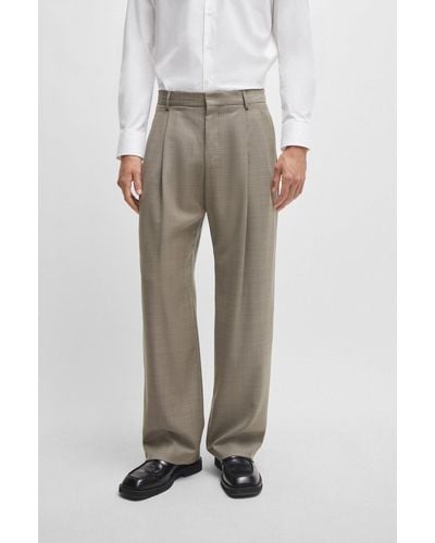 BOSS Relaxed-fit Trousers In Checked Virgin-wool Serge - Grey