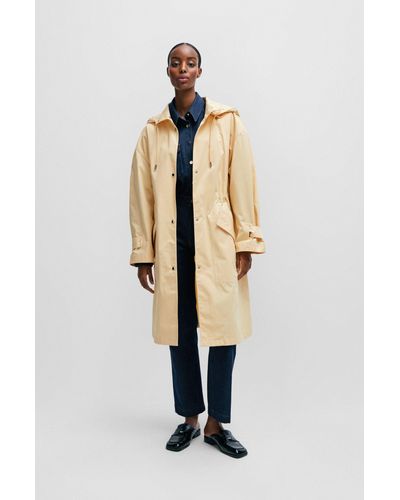BOSS Water-repellent Parka Jacket In Cotton Twill - Natural