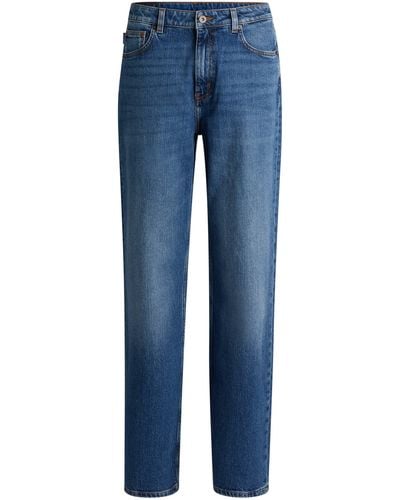 HUGO Lange Straight-Fit Jeans aus blauem Stretch-Denim