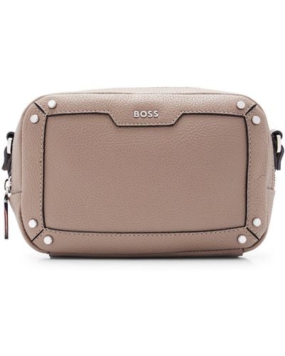 BOSS Grained-leather Crossbody Bag With Branded Hardware - Grey