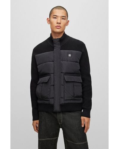 HUGO Relaxed-fit Jacket In Mixed Materials - Black