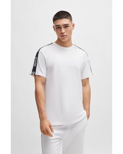 HUGO Relaxed-fit T-shirt In Stretch Cotton With Logo Tape - White