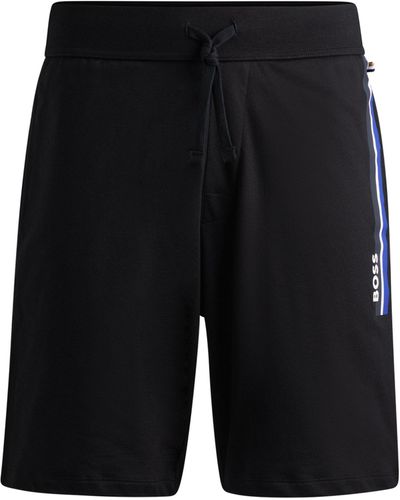 BOSS Tunnelzug-Shorts aus French Terry mit Streifen und Logo - Schwarz