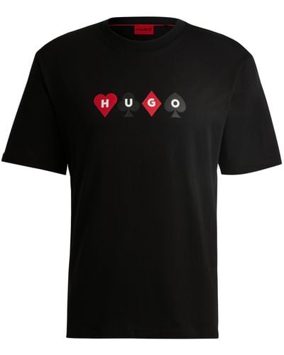 HUGO T-shirt Van Katoenen Jersey Met Logo In Kaartsymbolen - Zwart