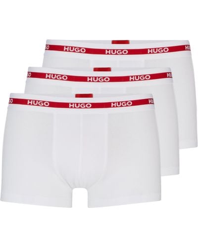 HUGO Dreier-Pack eng anliegende Boxershorts aus Stretch-Baumwolle mit kurzem Bein und Logos am Bund - Weiß
