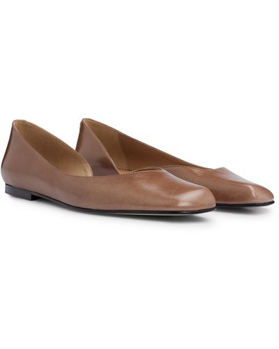 BOSS Ballerina Flats In Leather With Asymmetric Design - Brown