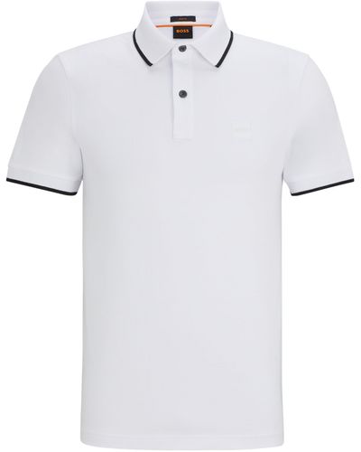 BOSS Slim-Fit Poloshirt aus gewaschenem elastischem Baumwoll-Piqué - Weiß