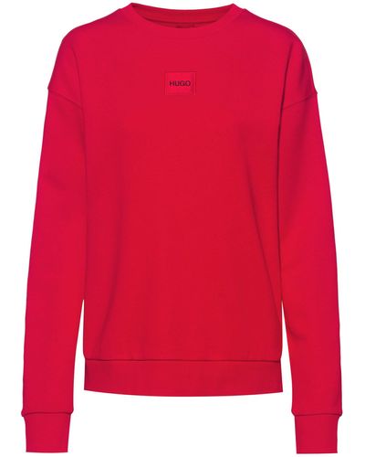 HUGO Regular-fit Katoenen Sweatshirt Met Logolabel - Roze