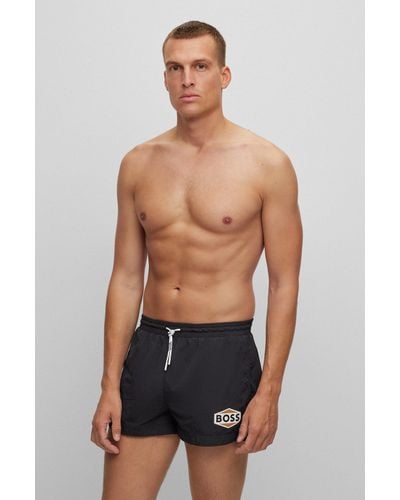 BOSS Quick-drying Swim Shorts With Logo Details - Blue