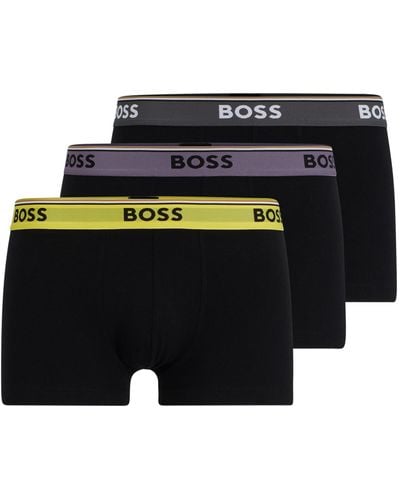 BOSS Three-pack Of Stretch-cotton Trunks With Logo Waistbands - Black