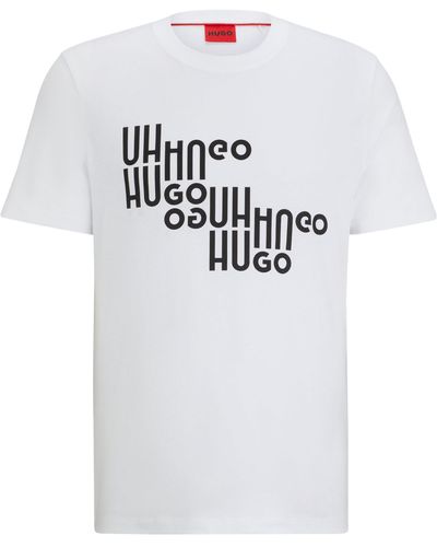 HUGO T-shirt Van Katoenen Jersey Met Nieuwe Logoprint - Wit