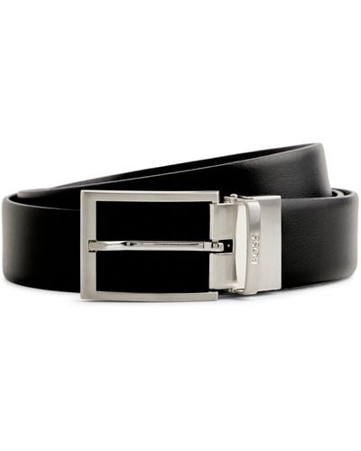 BOSS Reversible Italian-leather Belt With Logo Keeper - Black