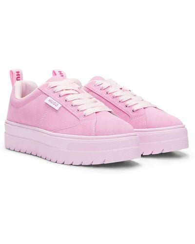 HUGO Suede Sneakers With Rubber Platform Sole And Logo Flag - Pink