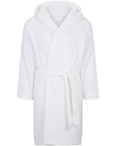 BOSS Logo-lapel Dressing Gown In Long-fibre Cotton - White