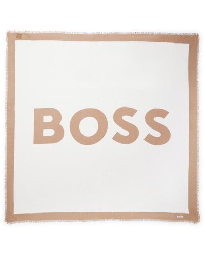 BOSS by HUGO BOSS Square Scarf With Large Logo Print - Natural