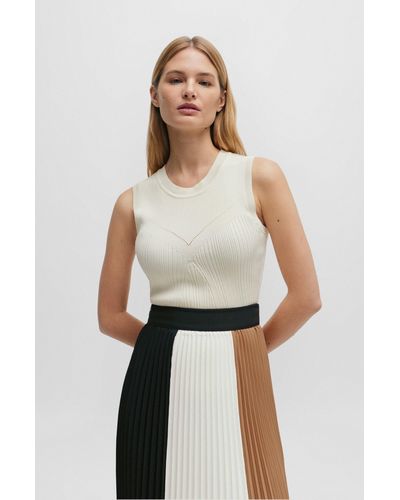 BOSS Sleeveless Knitted Top With Ribbed Structure - White