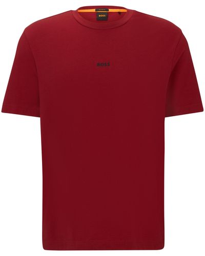 BOSS Relaxed-fit T-shirt Van Stretchkatoen Met Logoprint - Rood