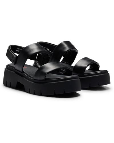 HUGO Nappa-leather Sandals With Padded Upper Straps - Black