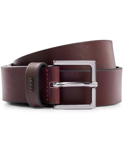 HUGO Leather Belt With Logo-lettering Keeper - Brown