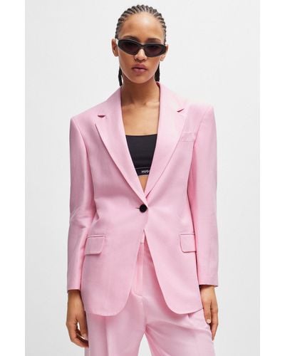 HUGO Oversized-fit Jacket In Stretch Material With Linen - Pink