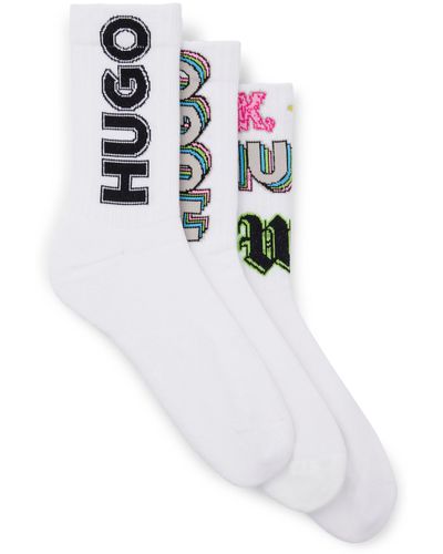 HUGO Dreier-Pack kurze Socken aus Baumwoll-Mix mit Logos - Weiß
