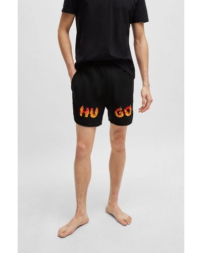 HUGO Flame-logo-print Pyjama Shorts In Interlock Cotton - Black