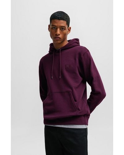 BOSS Cotton-terry Hoodie With Logo Patch - Purple