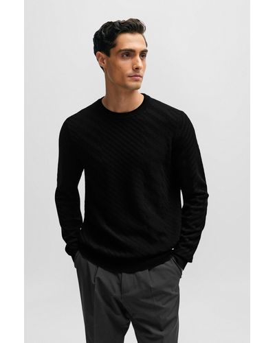 BOSS Graphic-jacquard Sweater In A Virgin-wool Blend - Black